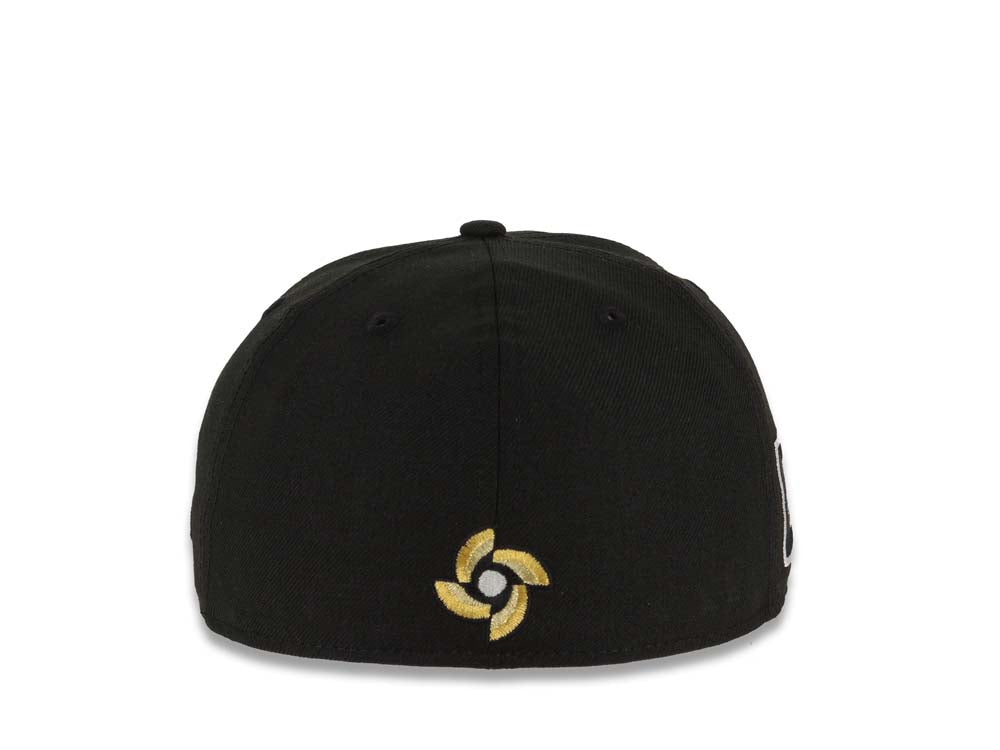 Puerto Rico New Era World Baseball Classic WBC 59FIFTY 5950 Fitted Cap Hat Black Crown/Visor Metallic Gold/White Logo Gray UV