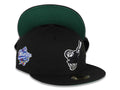 San Diego Padres New Era MLB 59FIFTY 5950 Fitted Cap Hat Black Crown/Visor Black/White Swinging Friar Logo 1998 World Series Side Patch Green UV