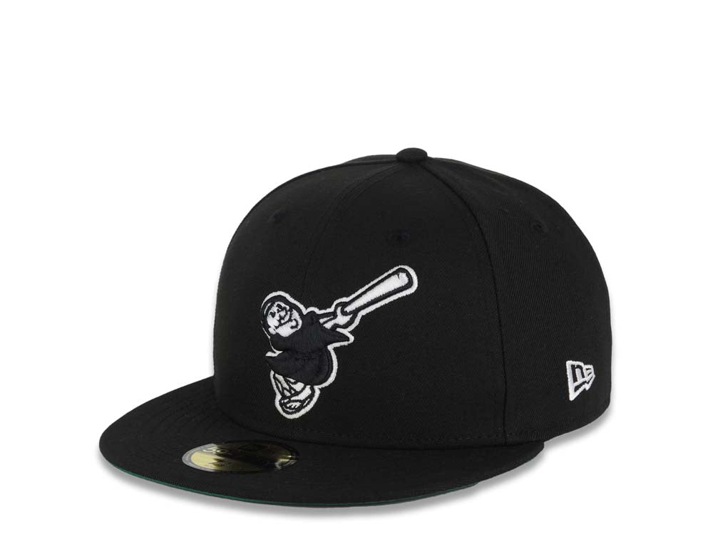 San Diego Padres New Era MLB 59FIFTY 5950 Fitted Cap Hat Black Crown/Visor Black/White Swinging Friar Logo 1998 World Series Side Patch Green UV
