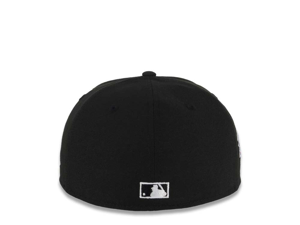 San Diego Padres New Era MLB 59FIFTY 5950 Fitted Cap Hat Black Crown/Visor Black/White Swinging Friar Logo 1998 World Series Side Patch Green UV