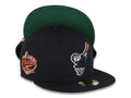 San Diego Padres New Era MLB 59FIFTY 5950 Fitted Cap Hat Navy Blue Crown/Visor Navy/Orange Swinging Friar Logo Established 1969 Side Patch Green UV