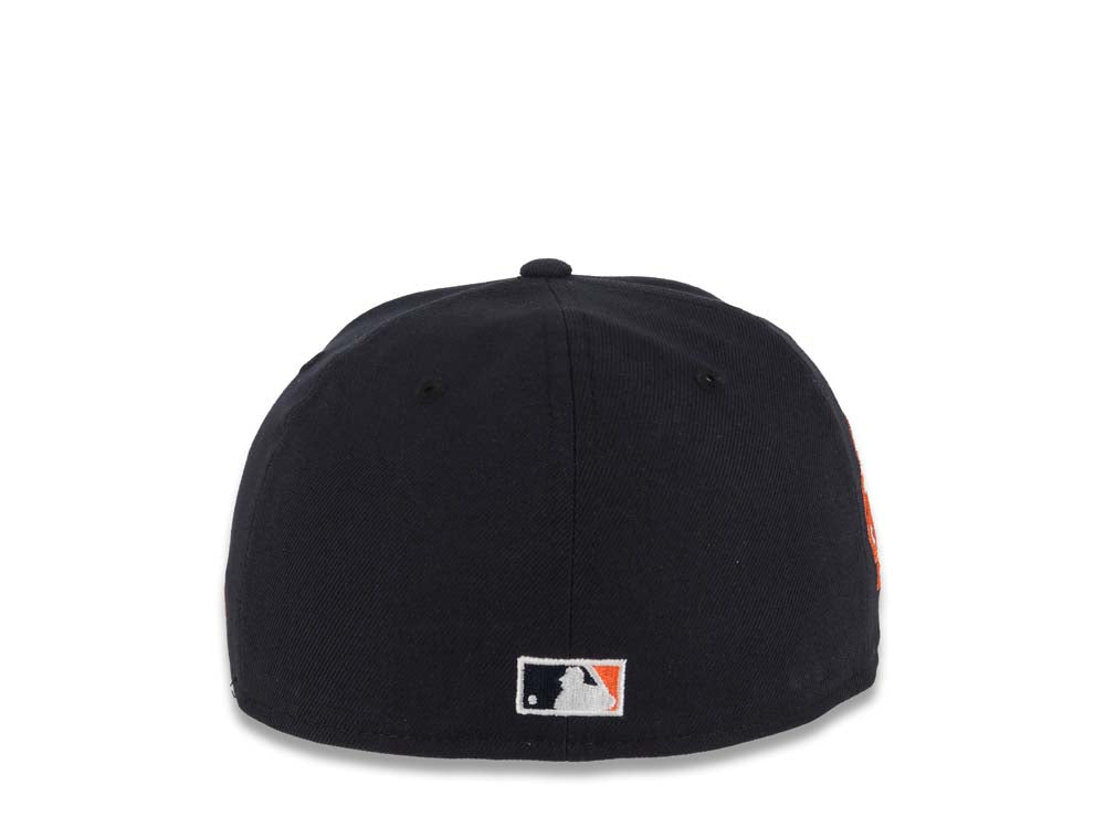 San Diego Padres New Era MLB 59FIFTY 5950 Fitted Cap Hat Navy Blue Crown/Visor Navy/Orange Swinging Friar Logo Established 1969 Side Patch Green UV