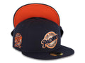 San Diego Padres New Era MLB 59FIFTY 5950 Fitted Cap Hat Light Navy Crown/Visor Light Navy/Orange/White Baseball Club Logo 25th Anniversary Side Patch Orange UV