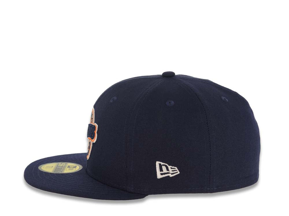 San Diego Padres New Era MLB 59FIFTY 5950 Fitted Cap Hat Light Navy Crown/Visor Light Navy/Orange/White Baseball Club Logo 25th Anniversary Side Patch Orange UV