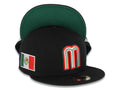 Mexico New Era WBC World Baseball Classic 59FIFTY 5950 Fitted Cap Hat Black Crown/Visor Team Color Logo With Mexico Flag Side Patch