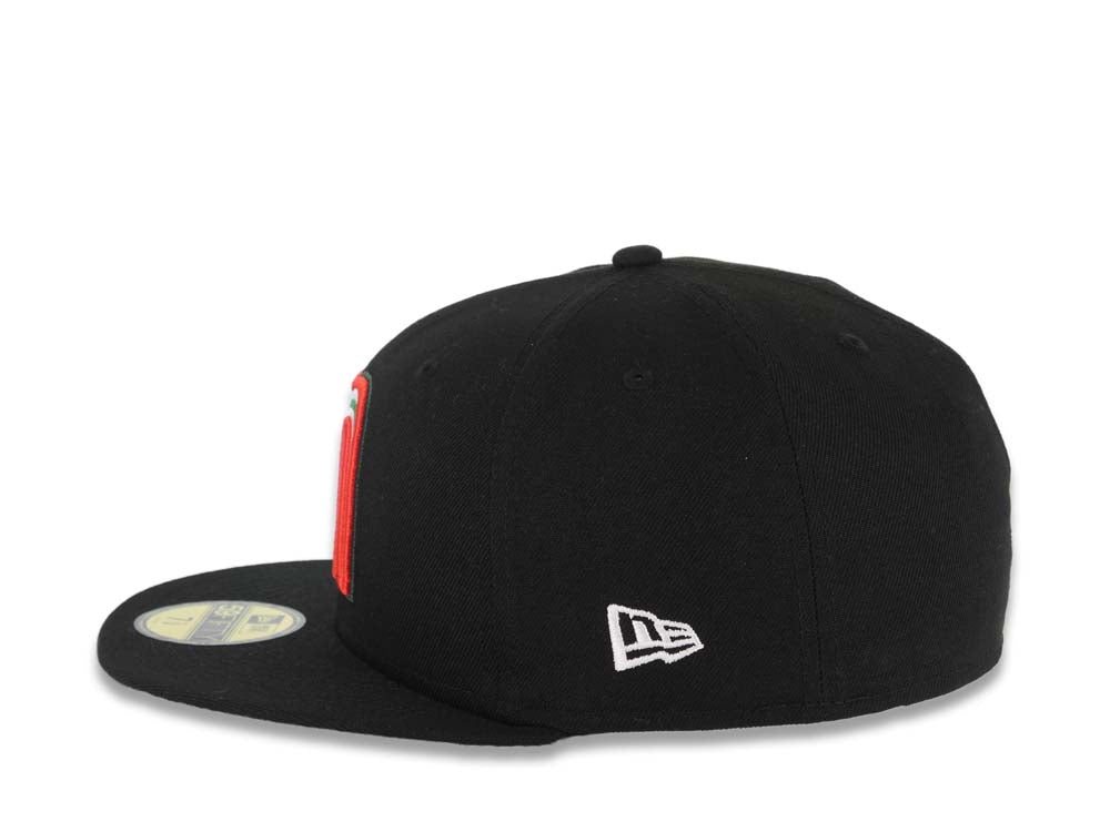 Mexico New Era WBC World Baseball Classic 59FIFTY 5950 Fitted Cap Hat Black Crown/Visor Team Color Logo With Mexico Flag Side Patch