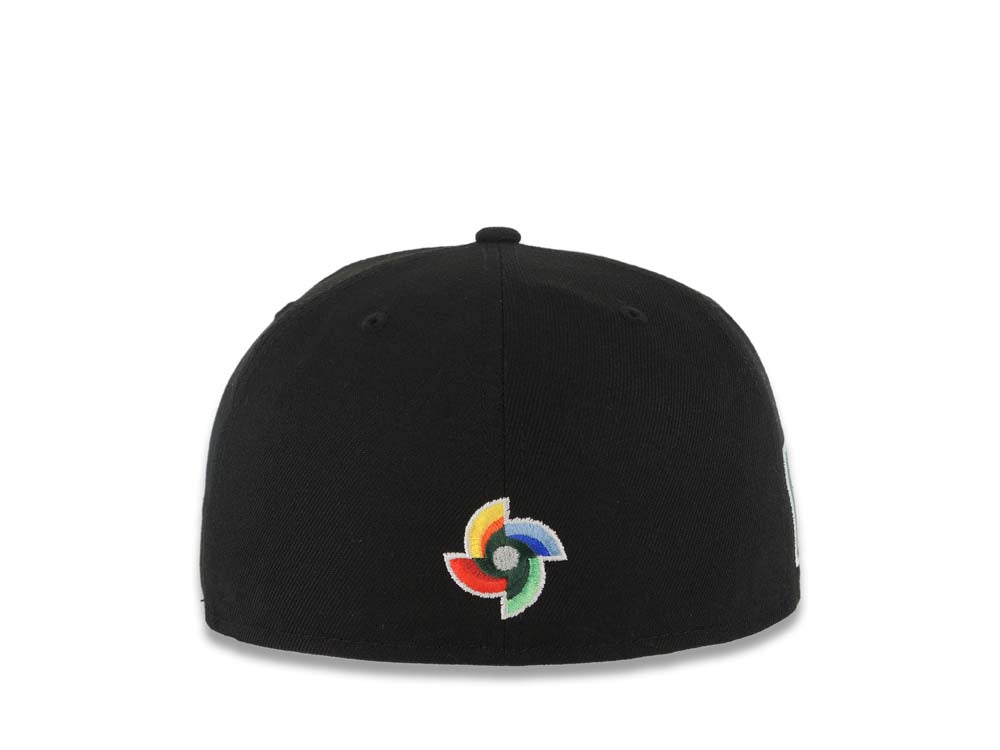 Mexico New Era WBC World Baseball Classic 59FIFTY 5950 Fitted Cap Hat Black Crown/Visor Team Color Logo With Mexico Flag Side Patch