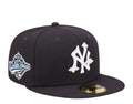 New York Yankees New Era MLB 59FIFTY 5950 Fitted Cap Hat Navy Blue Crown/Visor White with Cloud Logo 1996 World Series Side Patch Sky Blue UV