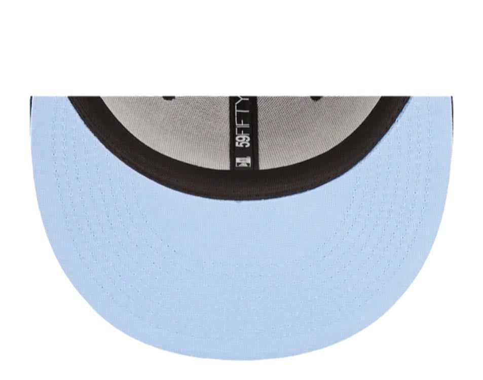 New York Yankees New Era MLB 59FIFTY 5950 Fitted Cap Hat Navy Blue Crown/Visor White with Cloud Logo 1996 World Series Side Patch Sky Blue UV