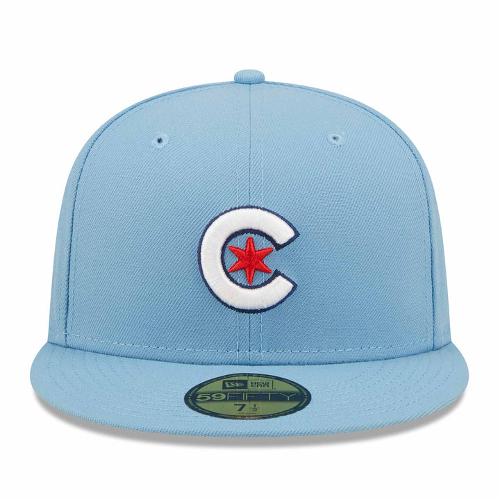 Chicago Cubs New Era MLB 59FIFTY 5950 Fitted Cap Hat Sky Blue Crown/Visor White/Red Logo Alternate City Connect