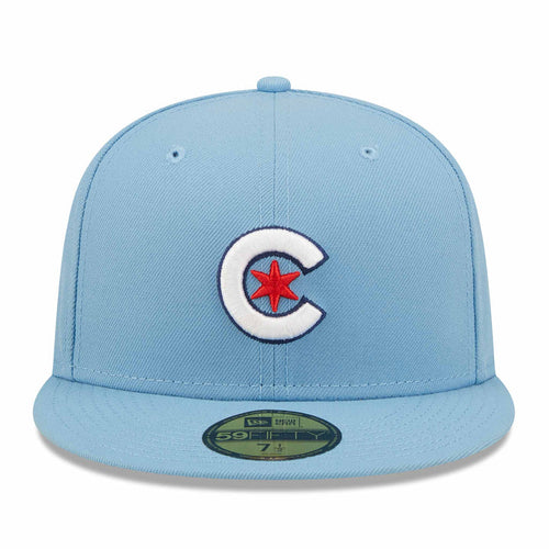 Chicago Cubs New Era MLB 59FIFTY 5950 Fitted Cap Hat Sky Blue Crown/Visor White/Red Logo Alternate City Connect