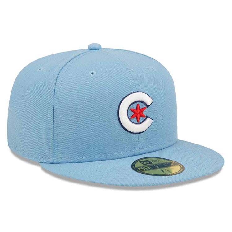 Chicago Cubs New Era MLB 59FIFTY 5950 Fitted Cap Hat Sky Blue Crown/Visor White/Red Logo Alternate City Connect
