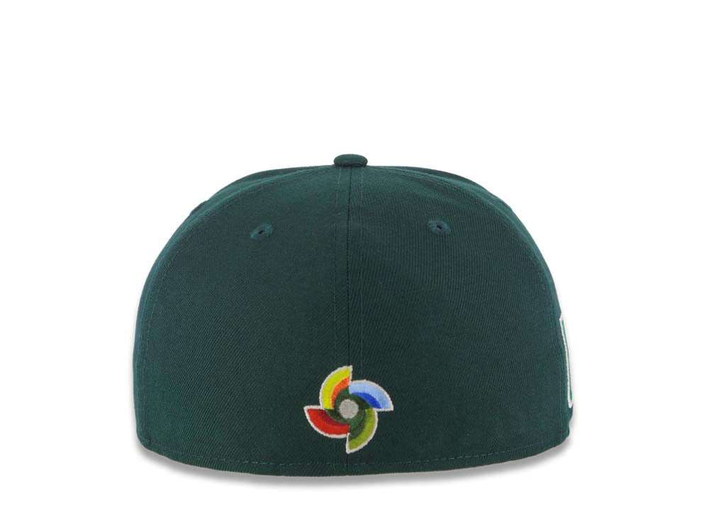 Mexico New Era WBC World Baseball Classic 59FIFTY 5950 Fitted Cap Hat Dark Green Crown/Visor White/Red/Green Logo Mexico Flag Side Patch