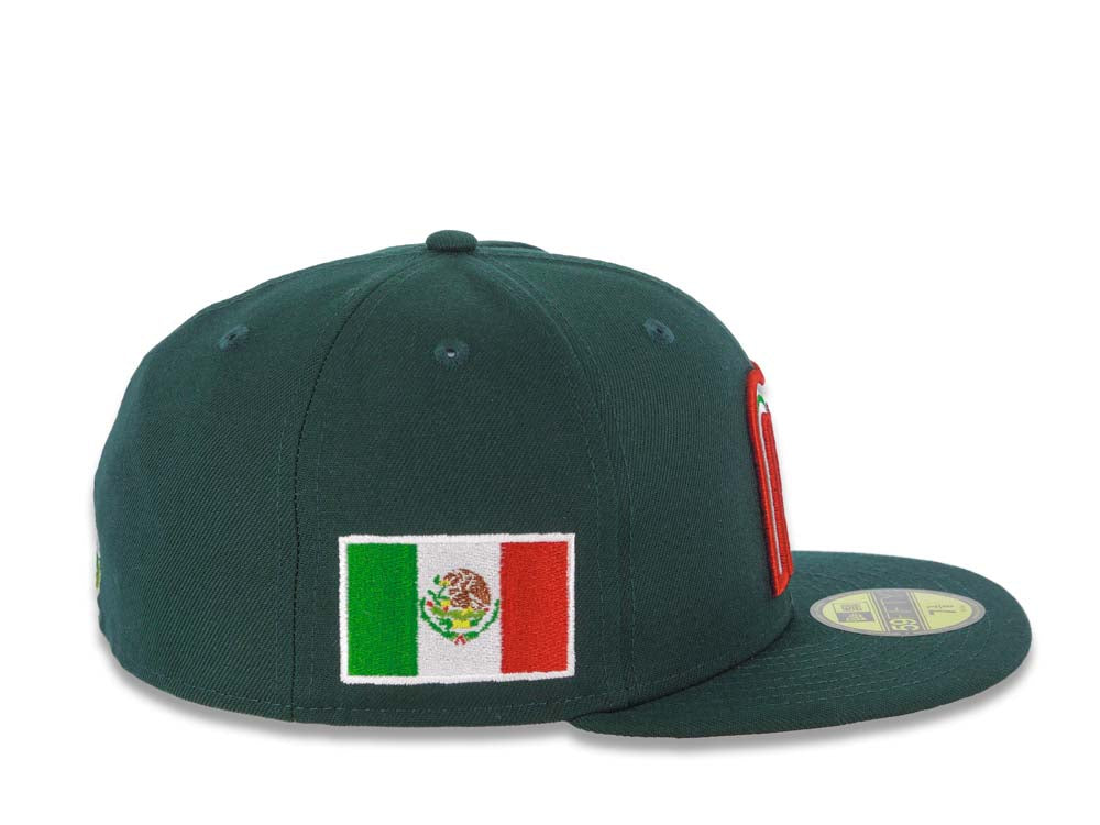 Mexico New Era WBC World Baseball Classic 59FIFTY 5950 Fitted Cap Hat Dark Green Crown/Visor White/Red/Green Logo Mexico Flag Side Patch
