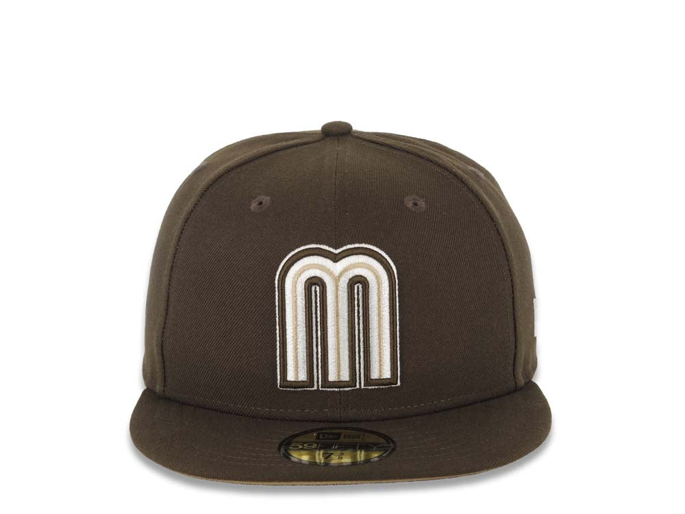 Mexico New Era WBC World Baseball Classic 59FIFTY 5950 Fitted Cap Hat Brown Crown/Visor White/Brown Khaki Logo Khaki UV