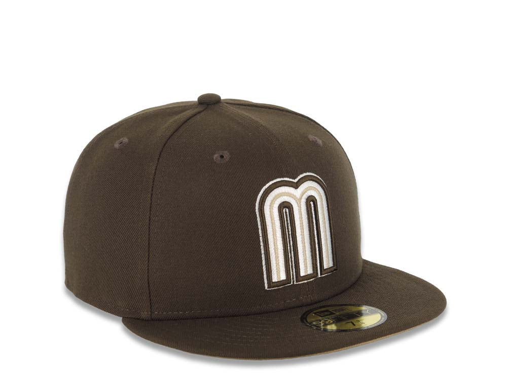 Mexico New Era WBC World Baseball Classic 59FIFTY 5950 Fitted Cap Hat Brown Crown/Visor White/Brown Khaki Logo Khaki UV