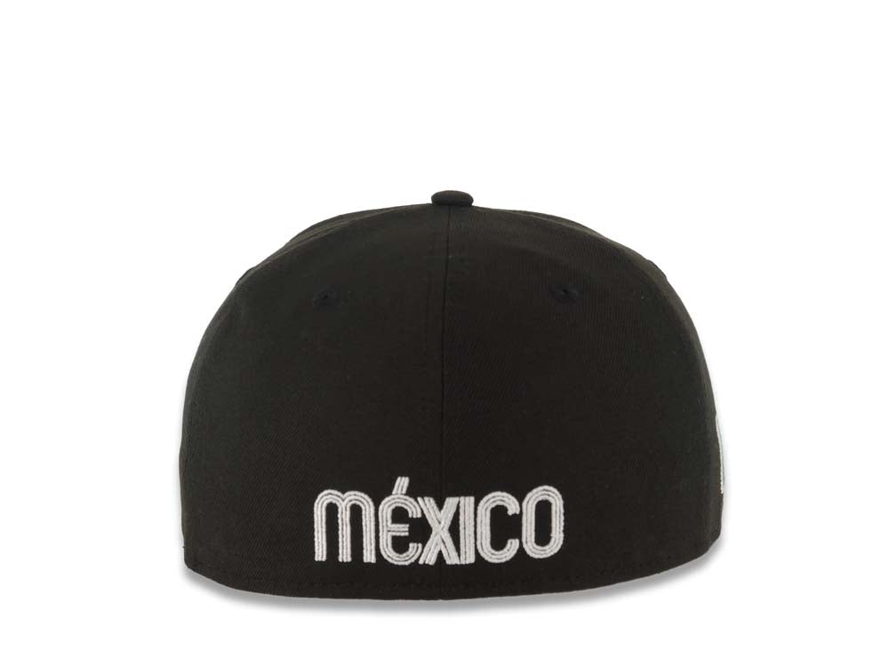 Mexico New Era WBC World Baseball Classic 59FIFTY 5950 Fitted Cap Hat Black Crown/Visor Black/White Logo Mexico Flag Side Patch Gray UV
