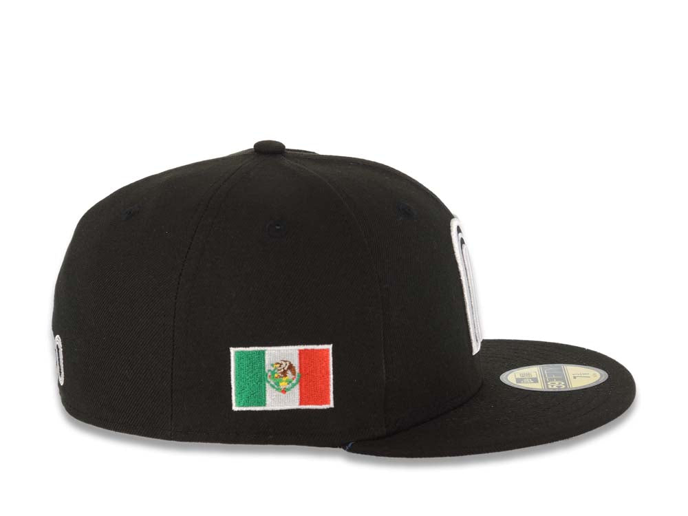 Mexico New Era WBC World Baseball Classic 59FIFTY 5950 Fitted Cap Hat Black Crown/Visor Black/White Logo Mexico Flag Side Patch Gray UV