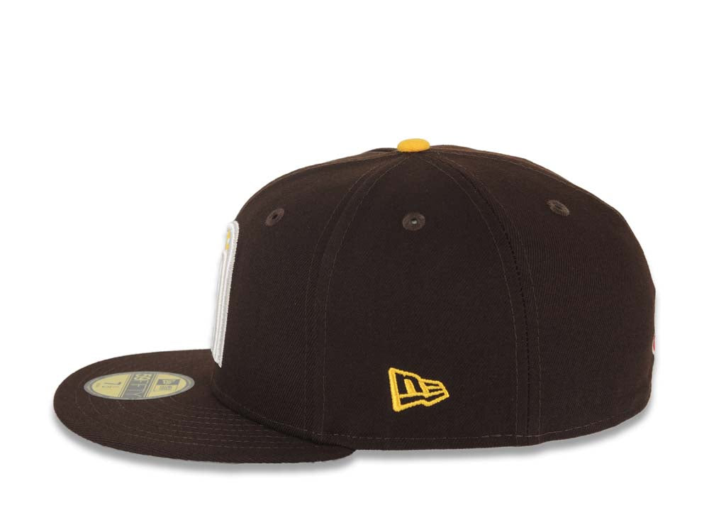 Mexico New Era WBC World Baseball Classic 59FIFTY 5950 Fitted Cap Hat Dark Brown Crown/Visor Yellow/White Logo Mexico Flag Side Patch Gray UV