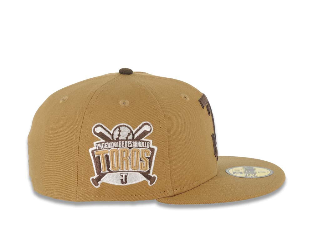 Tijuana Toros New Era LMB 59FIFTY 5950 Fitted Cap Hat Wheat Crown/Visor Brown Logo Desarollo Toros Side Patch Brown UV