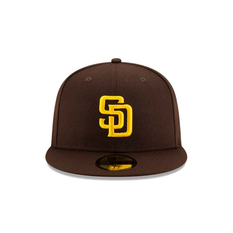 San Diego Padres New Era MLB 59FIFTY 5950 Fitted Cap Hat Dark Brown Crown/Visor Yellow Logo (2023 World Tour Mexico City Series)