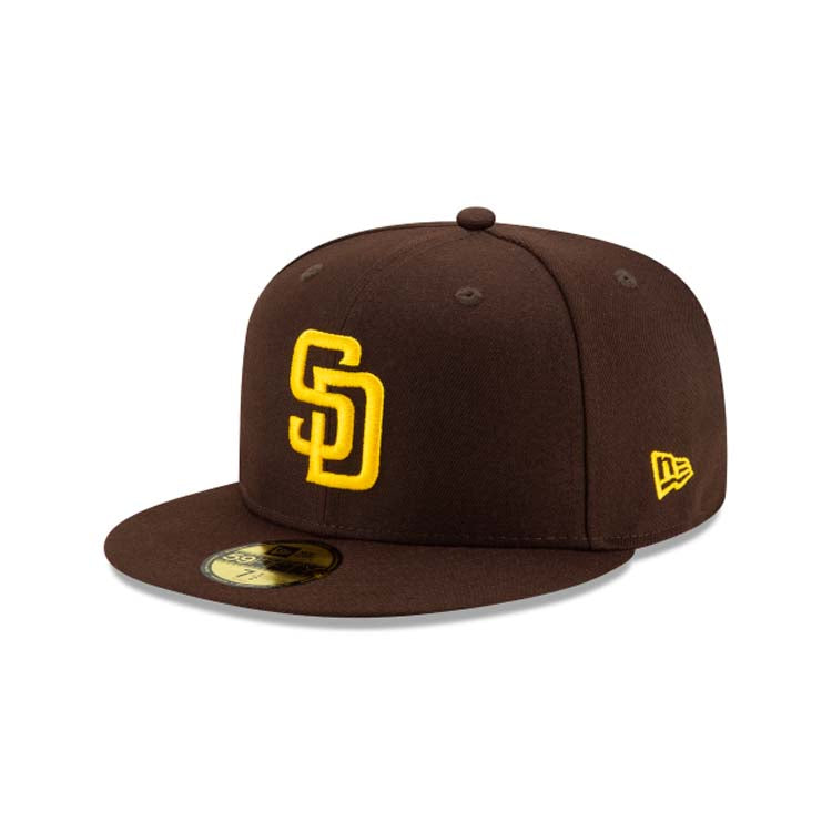 San Diego Padres New Era MLB 59FIFTY 5950 Fitted Cap Hat Dark Brown Crown/Visor Yellow Logo (2023 World Tour Mexico City Series)