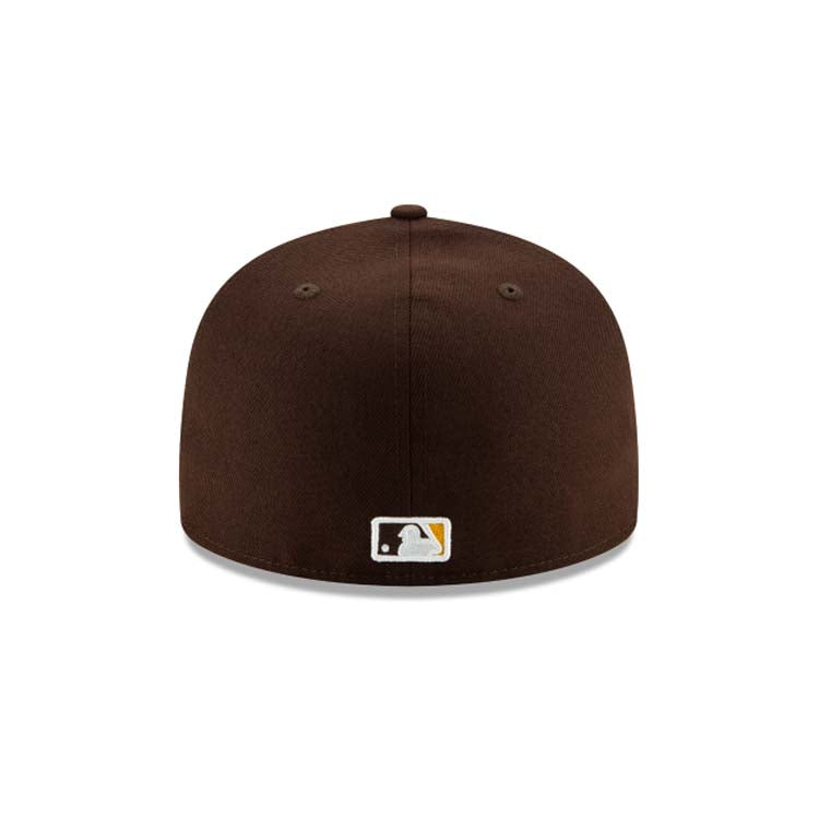 San Diego Padres New Era MLB 59FIFTY 5950 Fitted Cap Hat Dark Brown Crown/Visor Yellow Logo (2023 World Tour Mexico City Series)