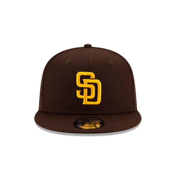 San Diego Padres New Era MLB 9FIFTY 950 Snapback Cap Hat Dark Brown Crown/Visor Yellow Logo (2023 World Tour Mexico City Series)