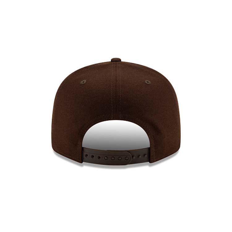 San Diego Padres New Era MLB 9FIFTY 950 Snapback Cap Hat Dark Brown Crown/Visor Yellow Logo (2023 World Tour Mexico City Series)
