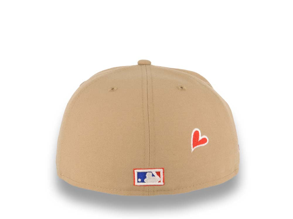Los Angeles Dodgers New Era MLB 59FIFTY 5950 Fitted Cap Hat Khaki Crown/Visor White With Palm Trees Logo 60th Anniversary Side Patch Red UV