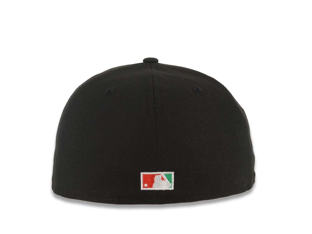 San Diego Padres New Era MLB 59FIFTY 5950 Fitted Cap Hat Black Crown/Visor White Logo With Rose 40th Anniversary Side Patch