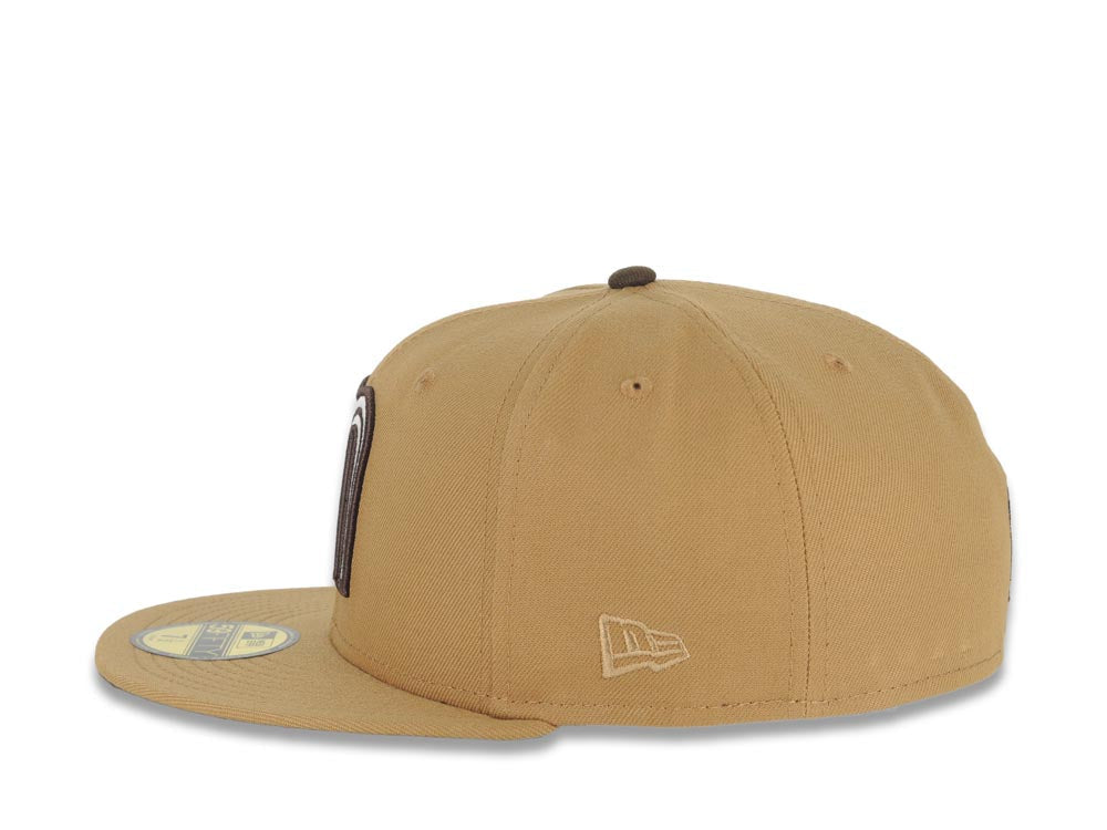 Mexico New Era 59FIFTY 5950 Fitted Cap Hat Wheat Crown/Visor Cream/Brown Logo Mexico Flag Side Patch Brown UV
