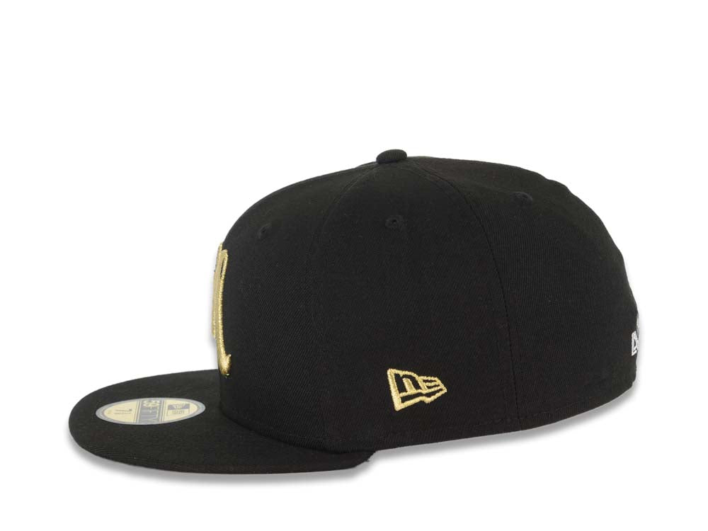 Mexico Carribean Serie New Era 59FIFTY 5950 Fitted Cap Hat Black Crown/Visor Metallic Gold/Green Logo Flag Side Patch