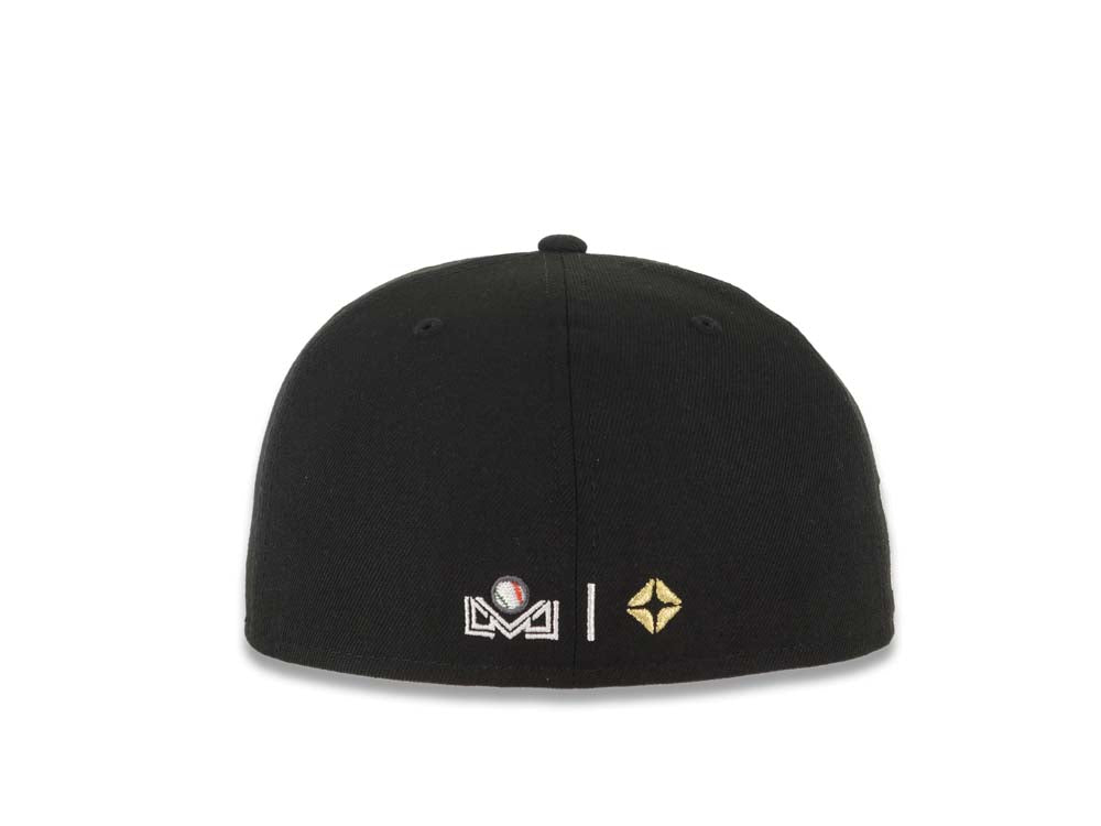 Mexico Carribean Serie New Era 59FIFTY 5950 Fitted Cap Hat Black Crown/Visor Metallic Gold/Green Logo Flag Side Patch