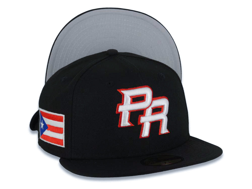 Puerto Rico New Era World Baseball Classic WBC 59FIFTY 5950 Fitted Cap Hat Black Crown/Visor White/Red Logo Puerto Rico Flag Side Patch