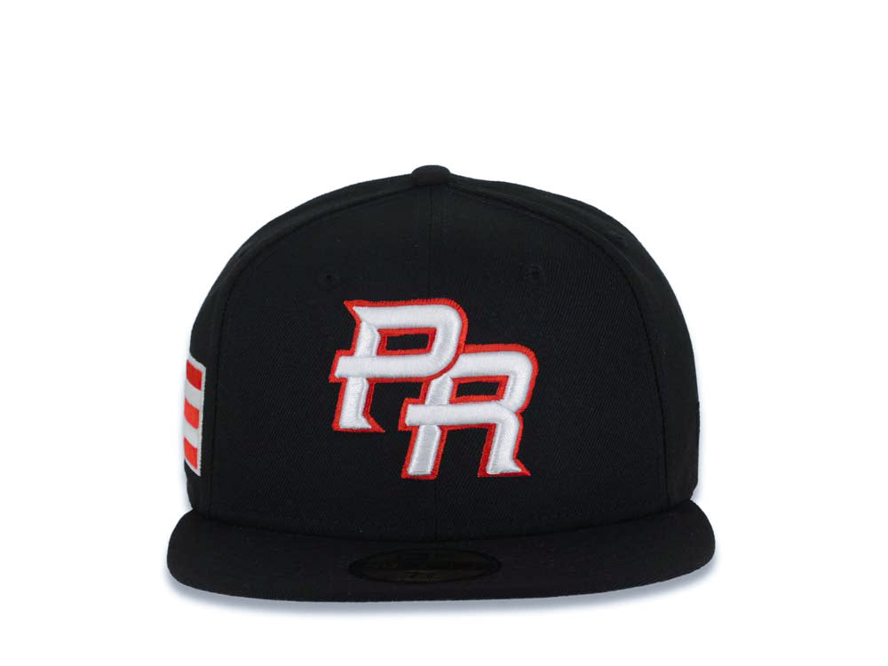 Puerto Rico New Era World Baseball Classic WBC 59FIFTY 5950 Fitted Cap Hat Black Crown/Visor White/Red Logo Puerto Rico Flag Side Patch