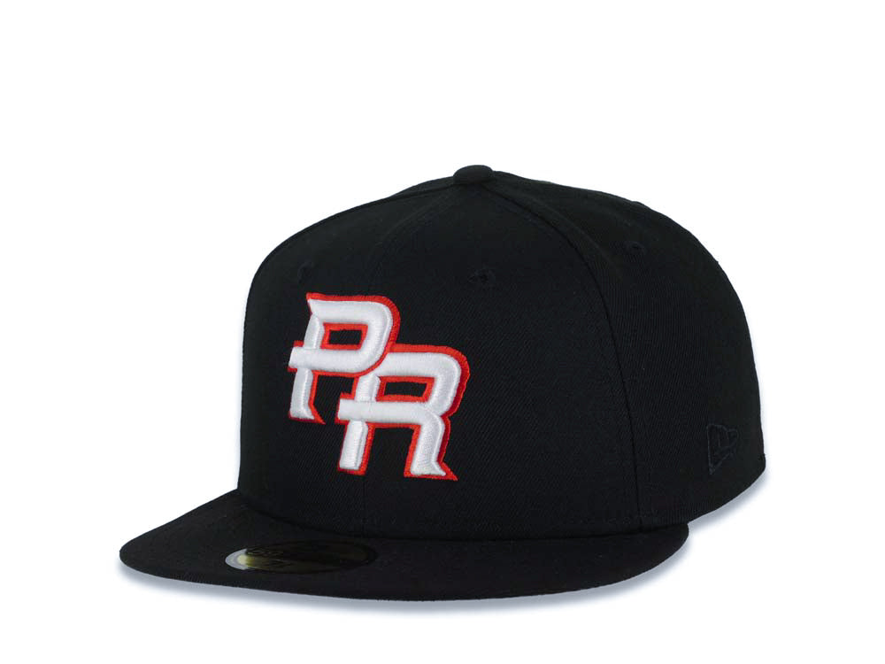 Puerto Rico New Era World Baseball Classic WBC 59FIFTY 5950 Fitted Cap Hat Black Crown/Visor White/Red Logo Puerto Rico Flag Side Patch