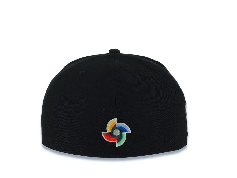 Puerto Rico New Era World Baseball Classic WBC 59FIFTY 5950 Fitted Cap Hat Black Crown/Visor White/Red Logo Puerto Rico Flag Side Patch