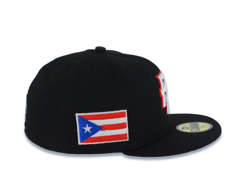 Puerto Rico New Era World Baseball Classic WBC 59FIFTY 5950 Fitted Cap Hat Black Crown/Visor White/Red Logo Puerto Rico Flag Side Patch