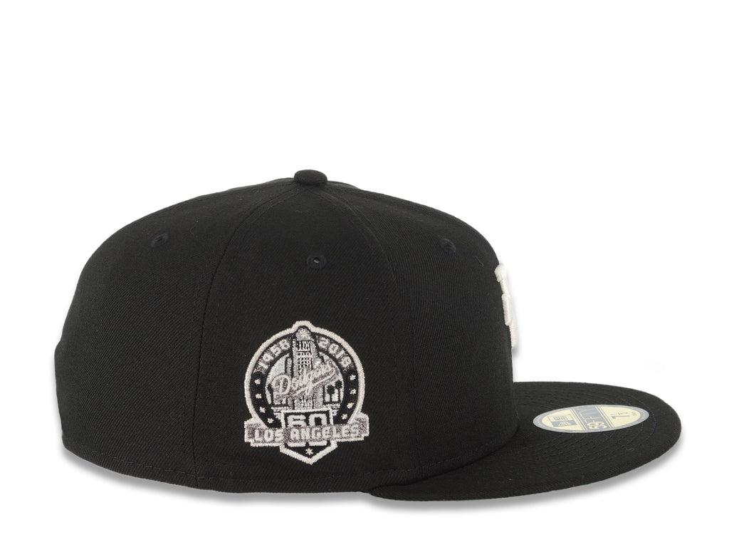 Los Angeles Dodgers New Era MLB 59FIFTY 5950 Fitted Cap Hat Black Crown/Visor White Upside Down Logo 60th Anniversary Side Patch Green UV