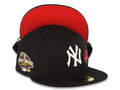 New York Yankees New Era MLB 59FIFTY 5950 Fitted Cap Hat Black Crown/Visor White Logo With Rose 2001 World Series Side Patch Red UV