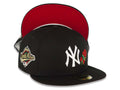 New York Yankees New Era MLB 59FIFTY 5950 Fitted Cap Hat Black Crown/Visor White Logo With Roses 1996 World Series Side Patch Red UV
