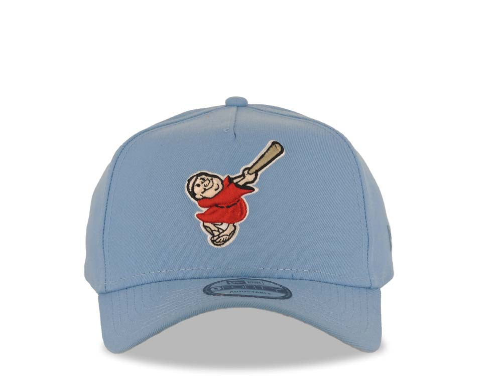 San Diego Padres New Era MLB 9FORTY 940 Adjustable A-Frame Cap Hat Sky Blue Crown/Visor Red/White Swinging Friar Logo Gray UV