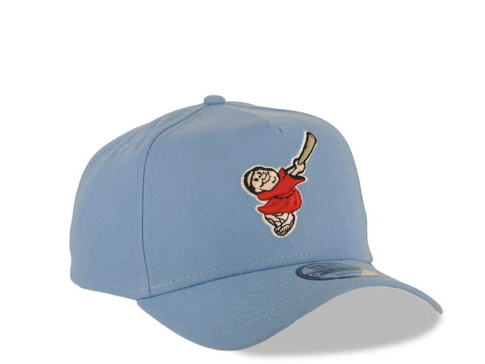 San Diego Padres New Era MLB 9FORTY 940 Adjustable A-Frame Cap Hat Sky Blue Crown/Visor Red/White Swinging Friar Logo Gray UV