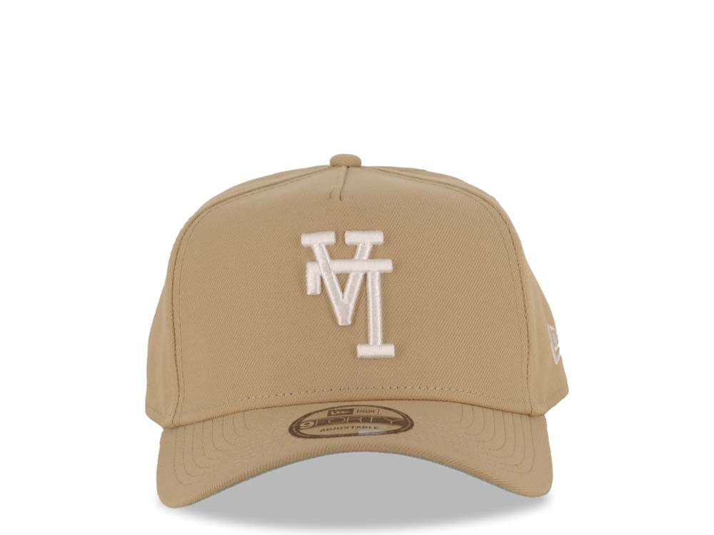 Los Angeles Dodgers New Era MLB 9FORTY 940 Adjustable A-Frame Cap Hat Khaki Crown/Visor White Upside Down Logo