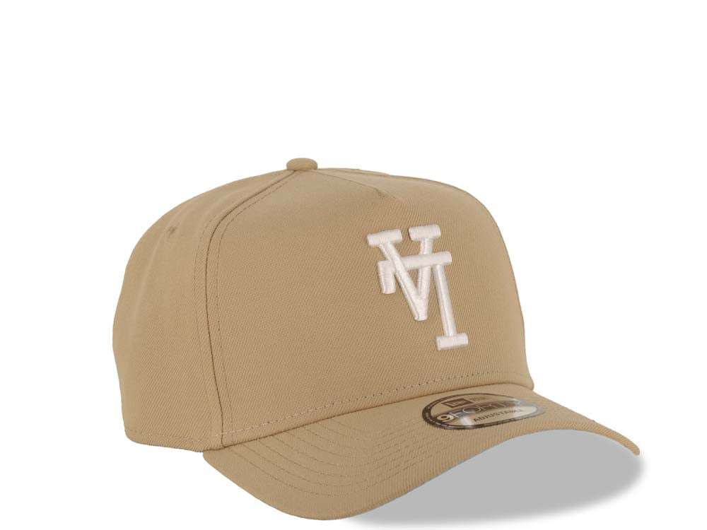 Los Angeles Dodgers New Era MLB 9FORTY 940 Adjustable A-Frame Cap Hat Khaki Crown/Visor White Upside Down Logo
