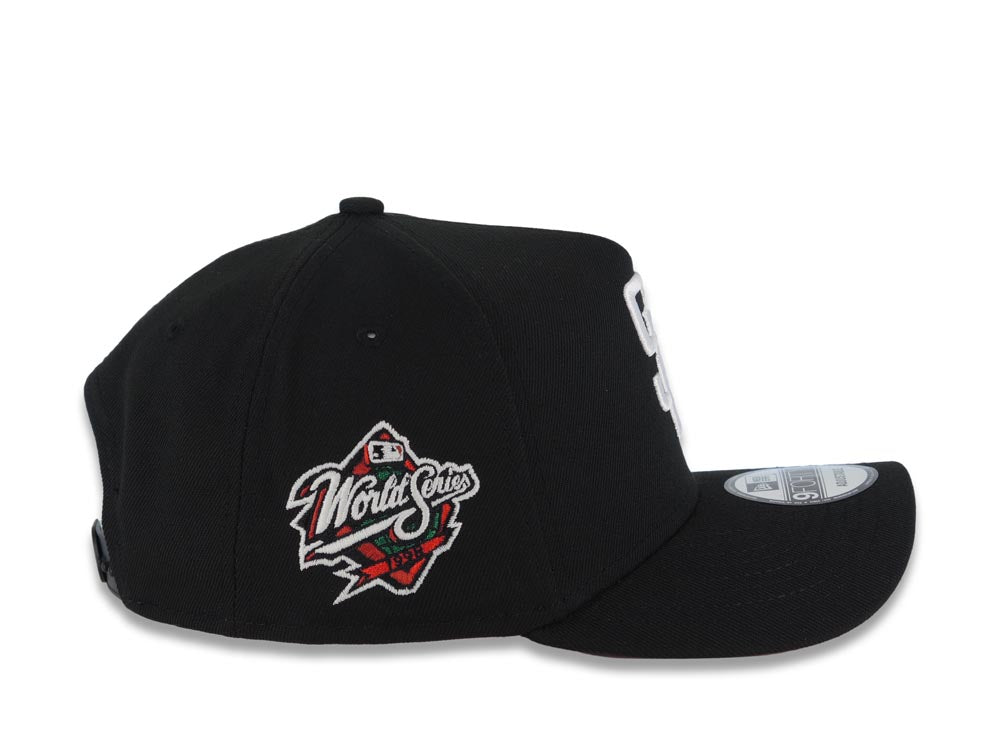 San Diego Padres New Era MLB 9FORTY 940 Adjustable A-Frame Cap Hat Black Crown/Visor White Logo With Rose 1998 World Series Side Patch Red UV