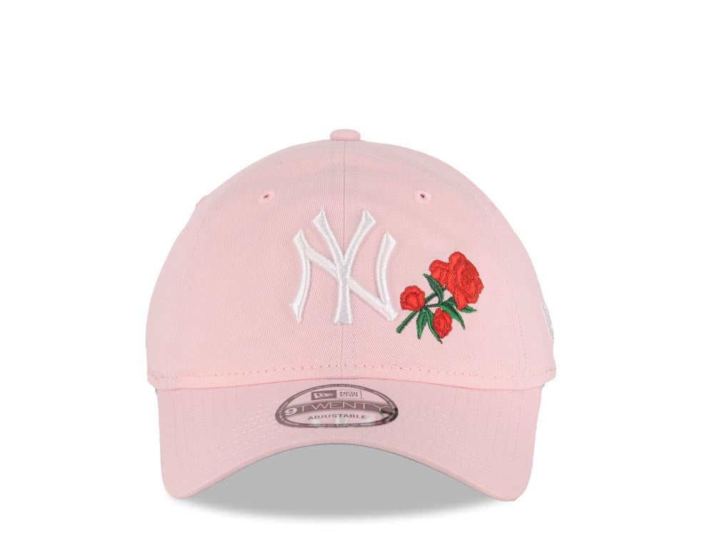 New York Yankees New Era MLB 9TWENTY 920 Adjustable Cap Hat Pink Crown/Visor White Logo Red Roses Gray UV