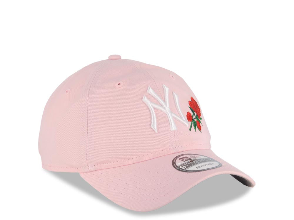 New York Yankees New Era MLB 9TWENTY 920 Adjustable Cap Hat Pink Crown/Visor White Logo Red Roses Gray UV
