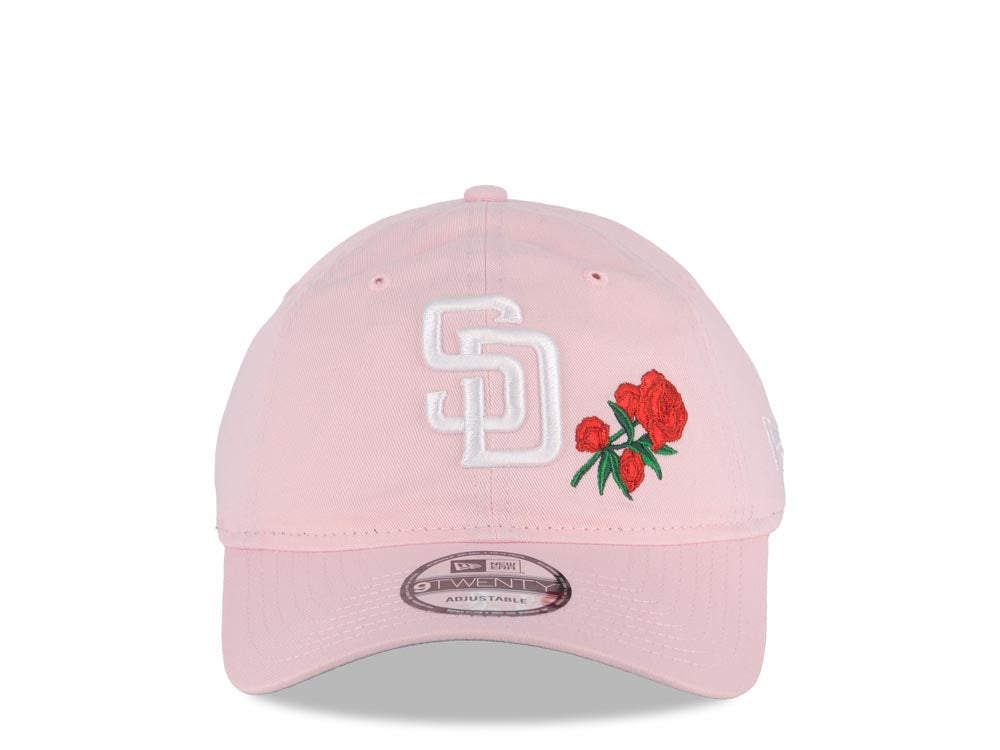 San Diego Padres New Era MLB 9TWENTY 920 Adjustable Cap Hat Pink Crown/Visor White Logo Red Roses Gray UV